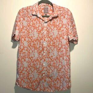 A-Frame- Slim & Tall Coral & Pale Grey Floral Button Down Shirt- Size Large Tall